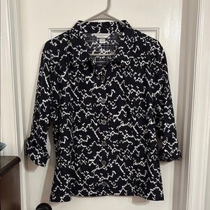 Christopher & Banks Navy and White Button Down Shirt with Notched Collar